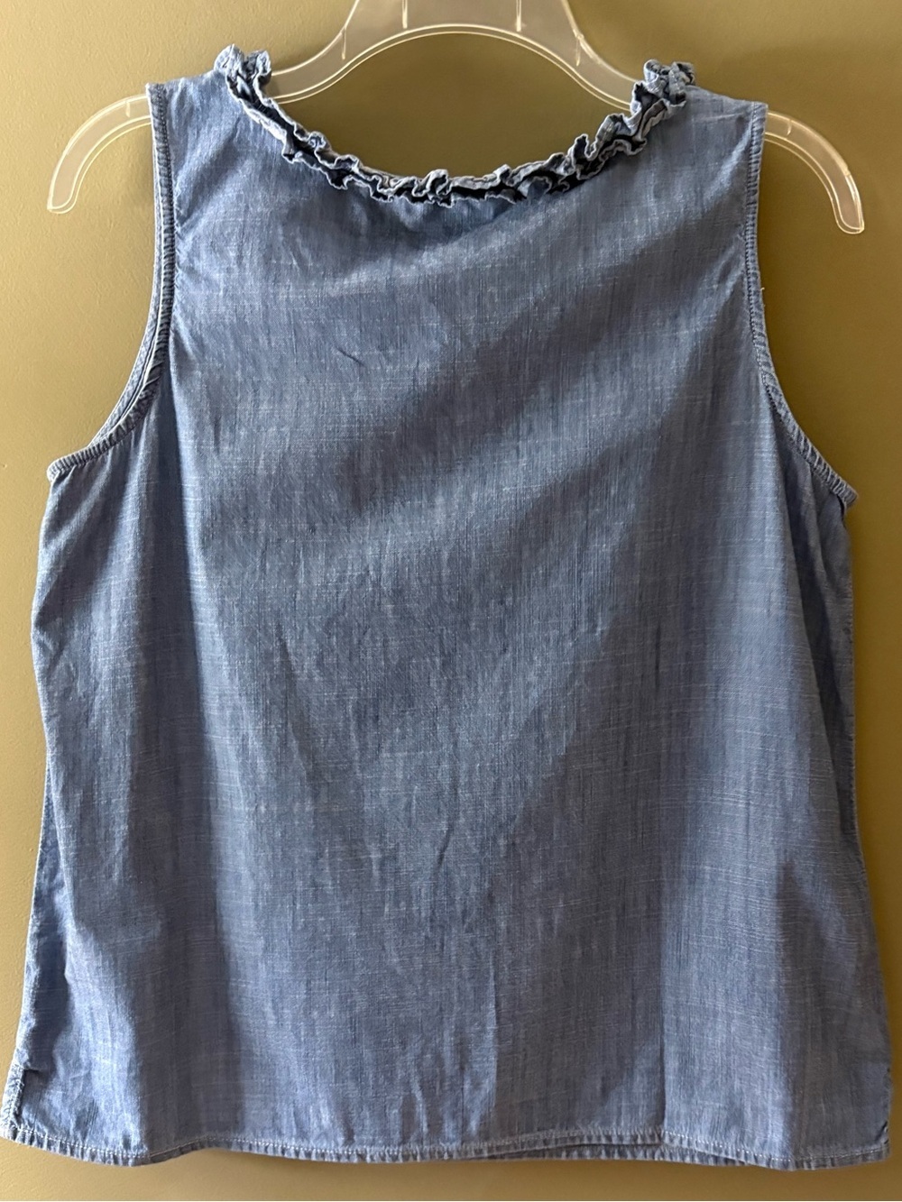 Talbots RUFFLE TRIM SHELL - DENIM SLUB  Size PM - Picture 3 of 9